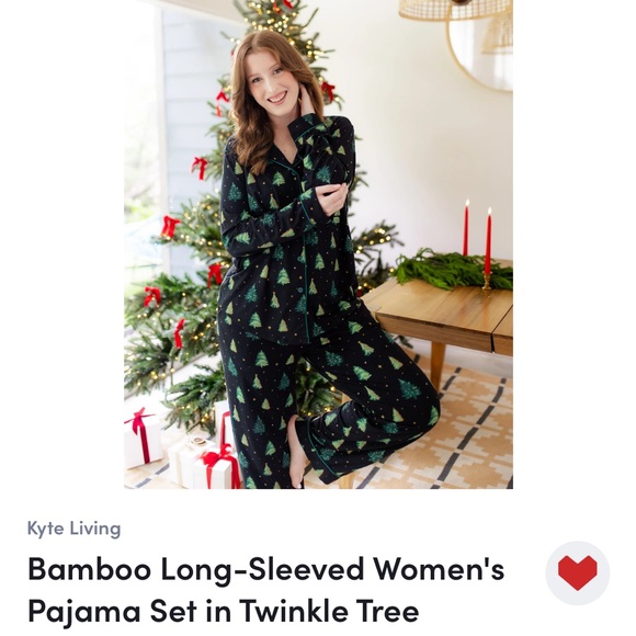 NYE Kyte Dark Navy and Green Twinkle Tree Print Pajama Set size L - Picture 4 of 15